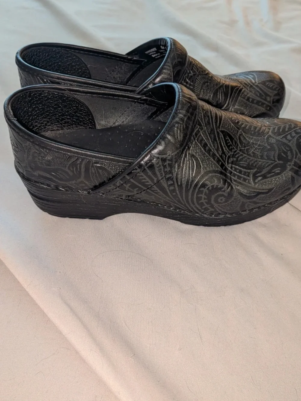 Dansko Black Embossed Leather Slip-On Clogs - Picture 1 of 4